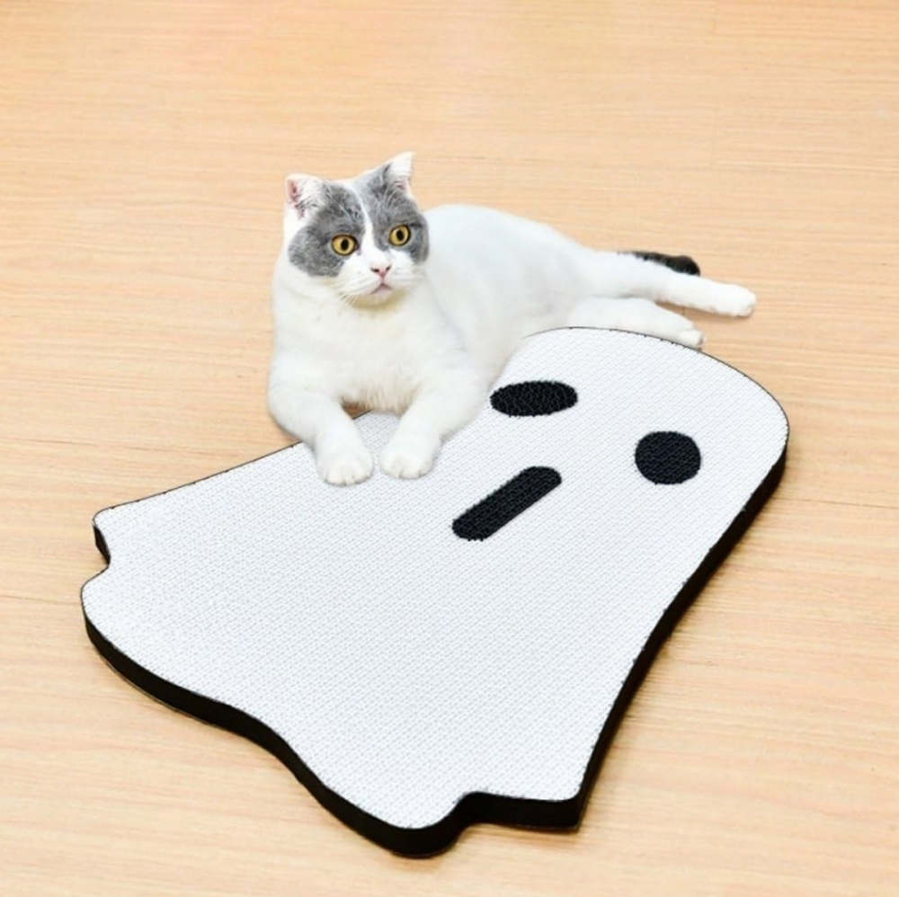 Ghost Cat Scratching Pad | Wall or Floor Corrugated Cat Scratcher Board 17.1"
